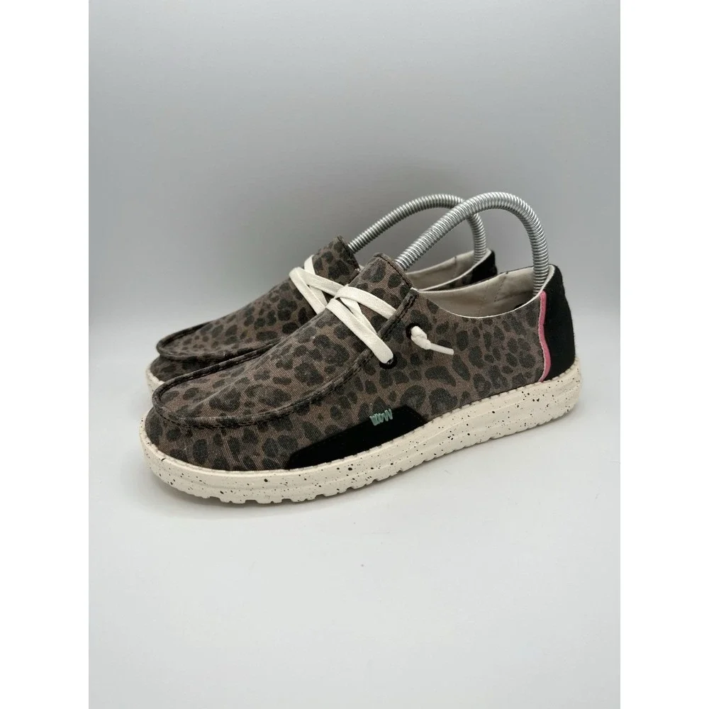 Hey Dude Wendy Jungle Brown Leopard Print Slip On Shoes Sneakers Size 8 Comfy